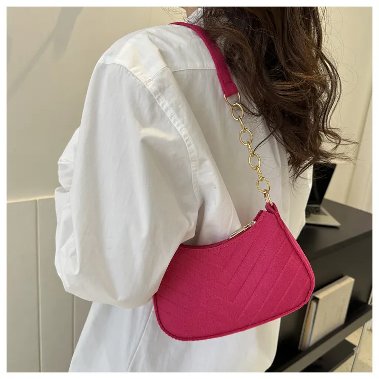 Mini Shoulder Bags for Women Fashion Felt Women's Bag Design Advanced Underarm Handbags Beautiful Purses Crescent SaddleBag